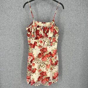 Urban Outfitters Women Kamaryn Mini Dress Size L Floral Red Cream Ruched Y2K NEW